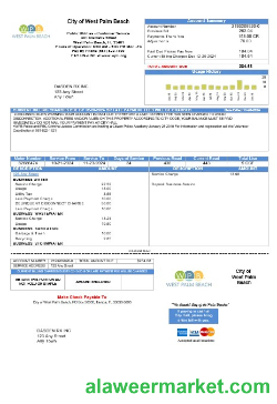 USA Florida City of West Palm Beach business utility bill template in Word and PDF formats